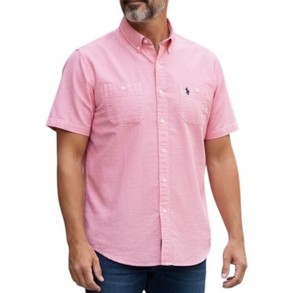 U.S. Polo Assn Shirt Mens XL Large Pink‎ Excellent Short Sleeve Button Down